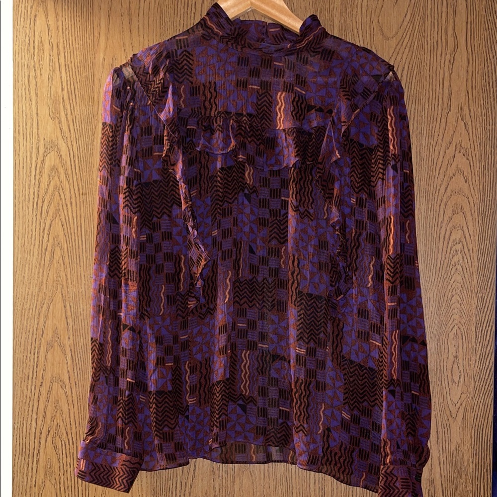 ba&sh Geometric Purple and Brown Blouse